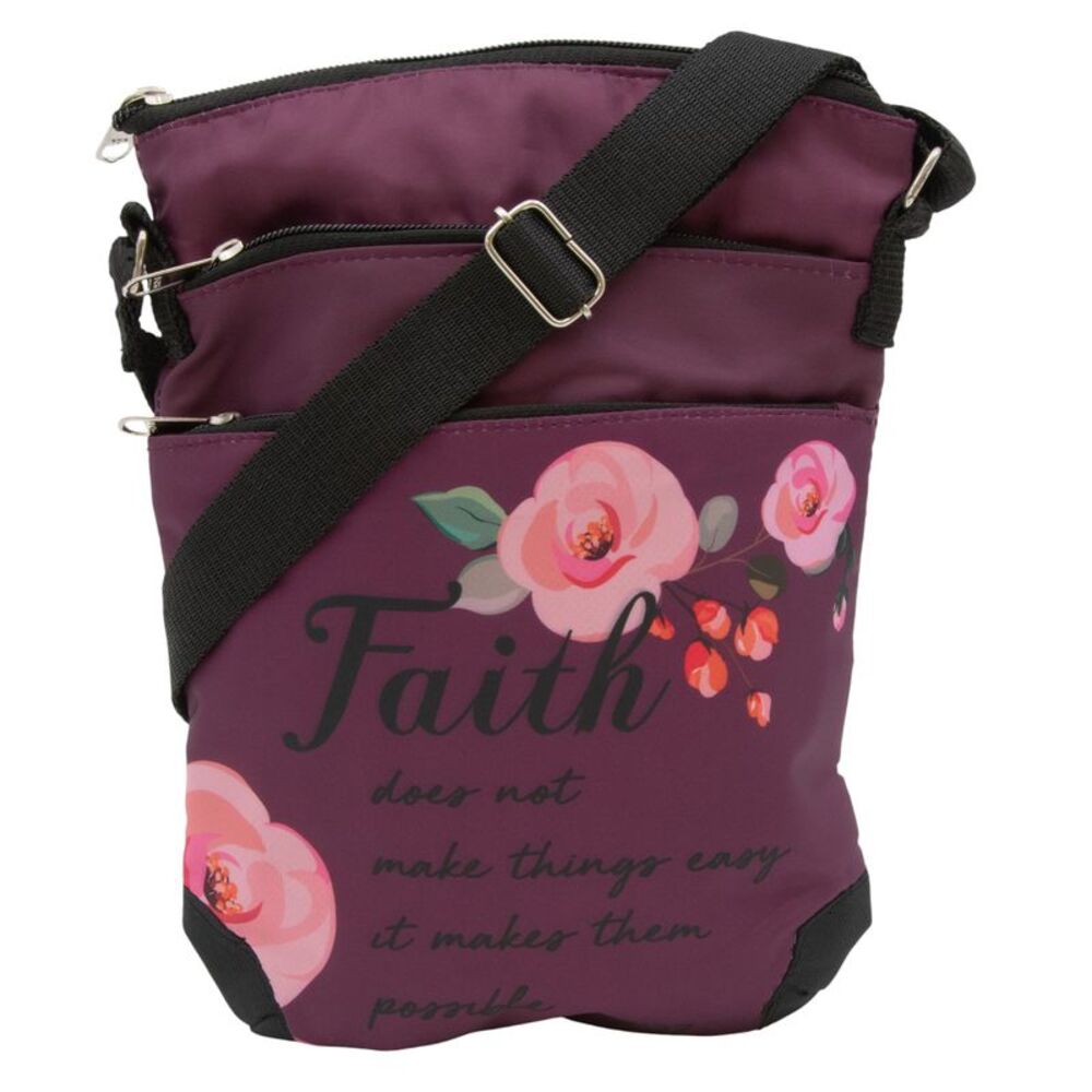 Sunflower Garden Luke 1:37 Inspirational Crossbody Bag in Purple Floral
